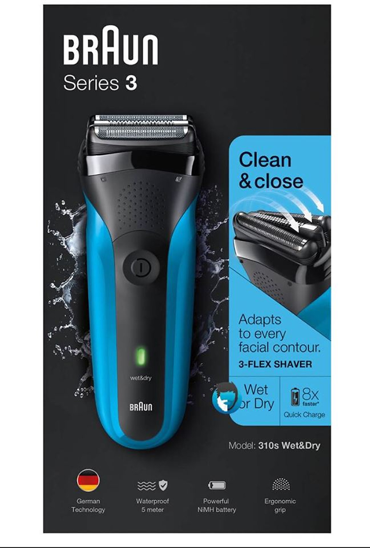 Máy cạo râu braun series 3 310s, cạo khô và ướt