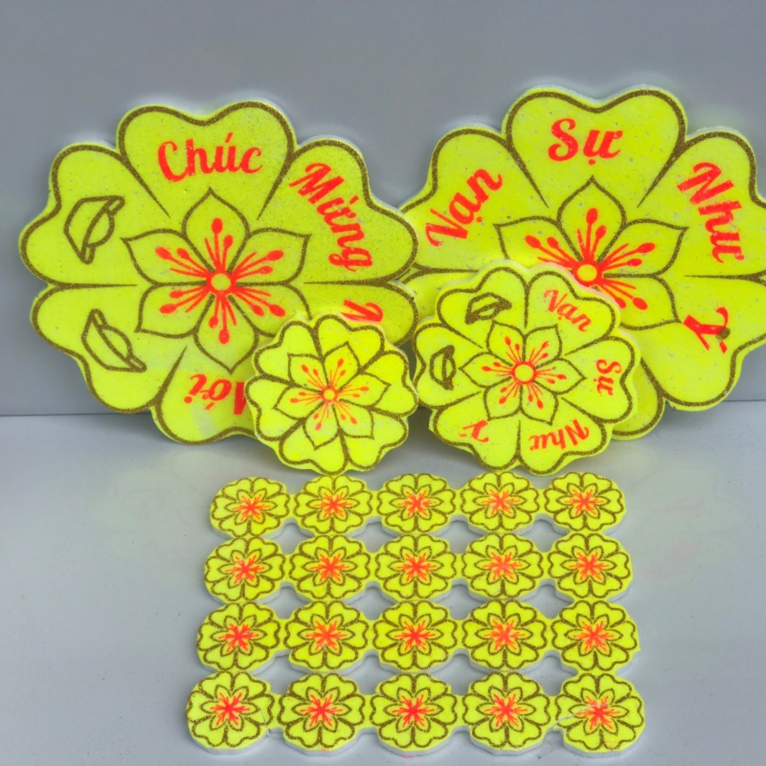 Set Hoa mai - Bông mai - hoa đào xốp đủ cỡ dán tường - dán kiếng phụ kiện trang trí tếtvpp Trí Đức