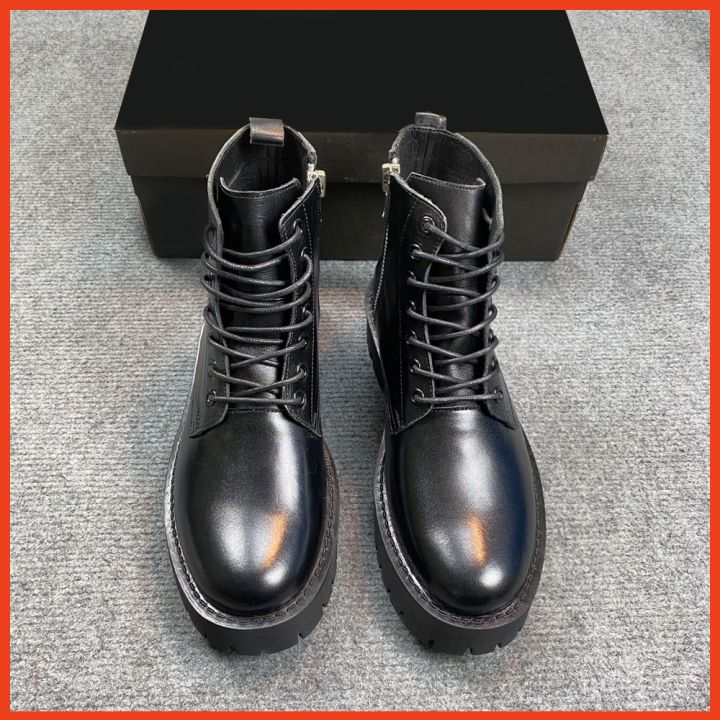 Giày Da Nam Chunky Combat Boot Da Nguyên Tấm - Đế Chunky 5cm