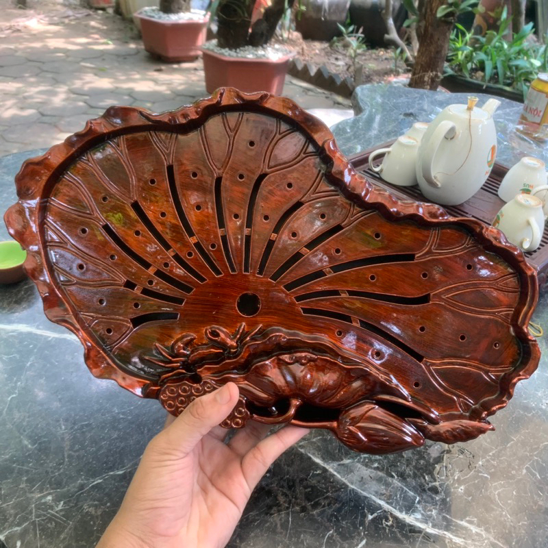 Khay trà lá sen giả vân gỗ sang trọng