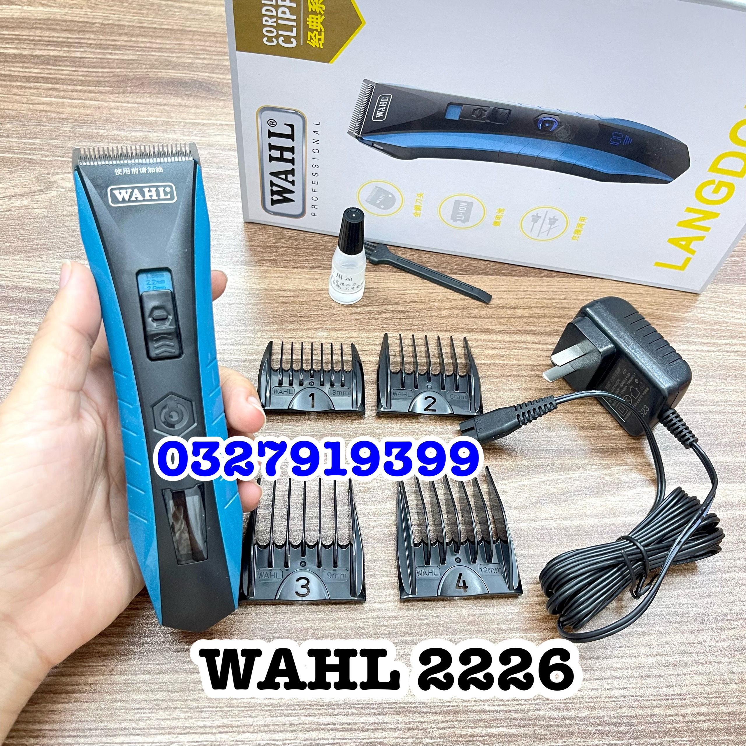 Wahl Tông Đơ Cắt Tóc Chính Hãng WAHL 2226 - Model Mới Nhất, Lưỡi Thép Cao Cấp, Màn Hình LCD, Sạc Nhanh 2,5-3 Giờ, Sử Dụng Liên Tục 260 Phút, Bộ 4 Cữ Nhựa Kèm Theo