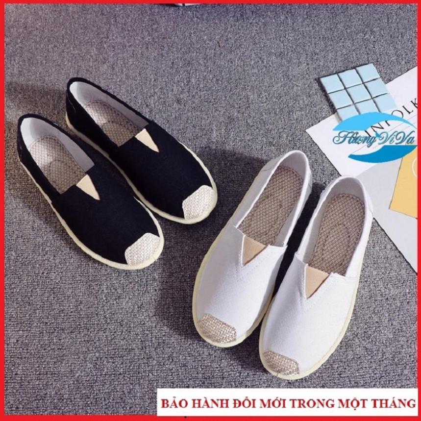 Giày slip on nữ chất liệu vải, mũi cói cách điệu, đế mềm đi êm chân, giày lười nữ đẹp, giày Viva giá rẻ