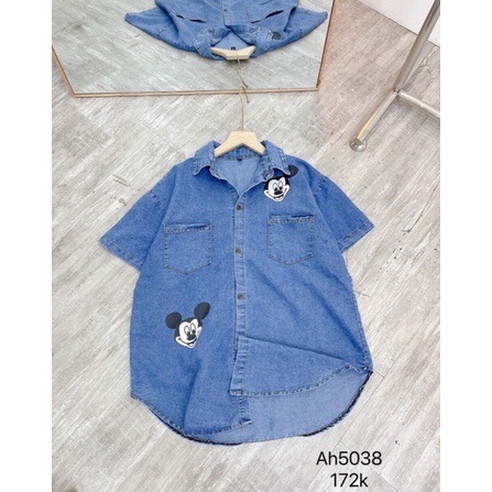 Áo sơ mi bò nữ hình chuột micky cộc tay