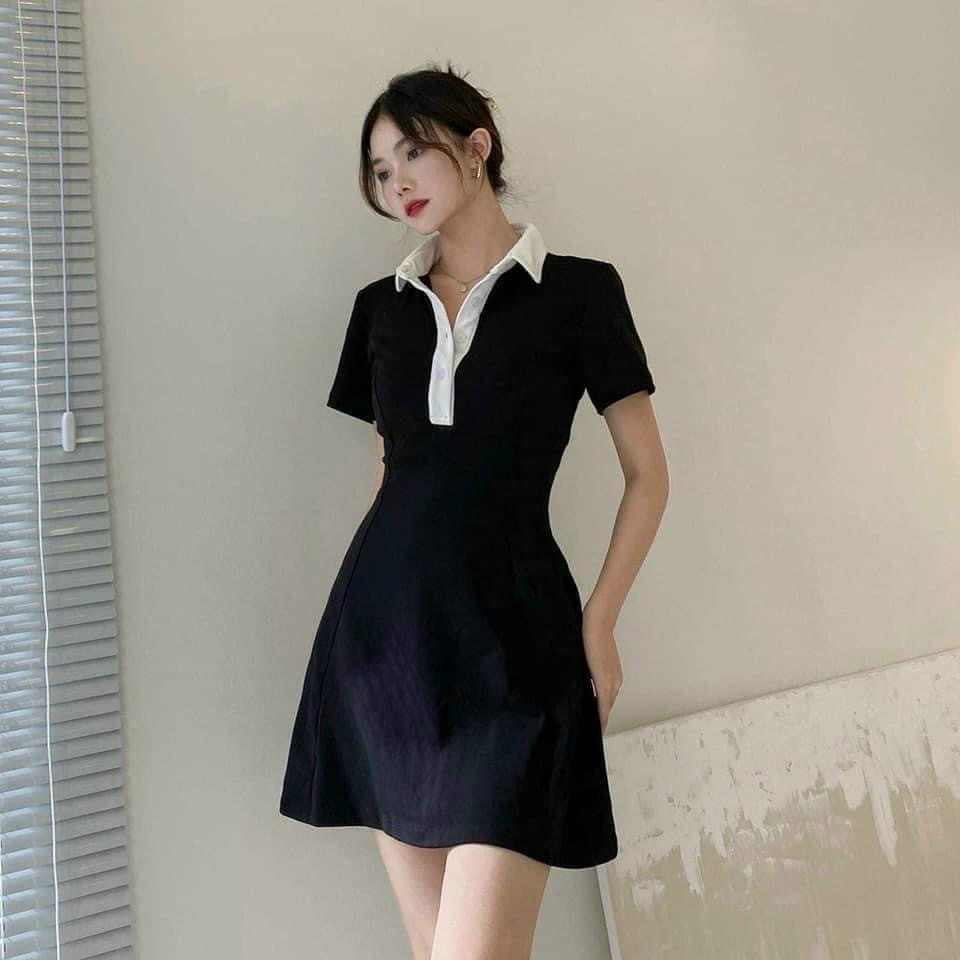 [HCM]Đầm Chử A Cổ Bẻ Phối Viền