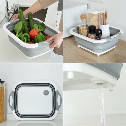 Bộ Thớt Kèm Chậu Gấp Gọn Đa Năng sẵn siêu tiện lợi, chậu xếp, chậu gấp kèm thớt thông minh