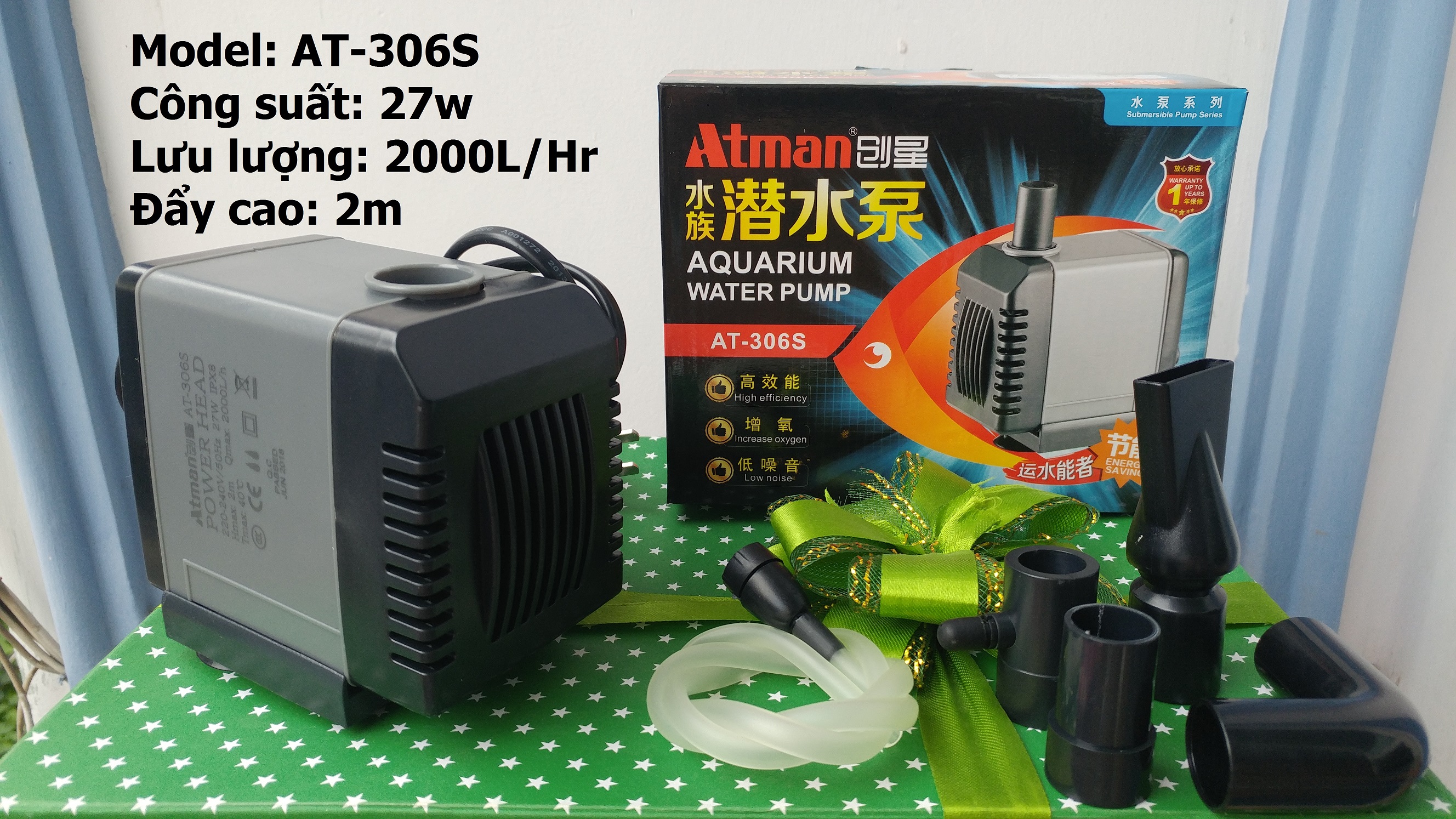 Máy bơm Atman 306S, 27W-2000L/hr, dùng cho hồ cá.