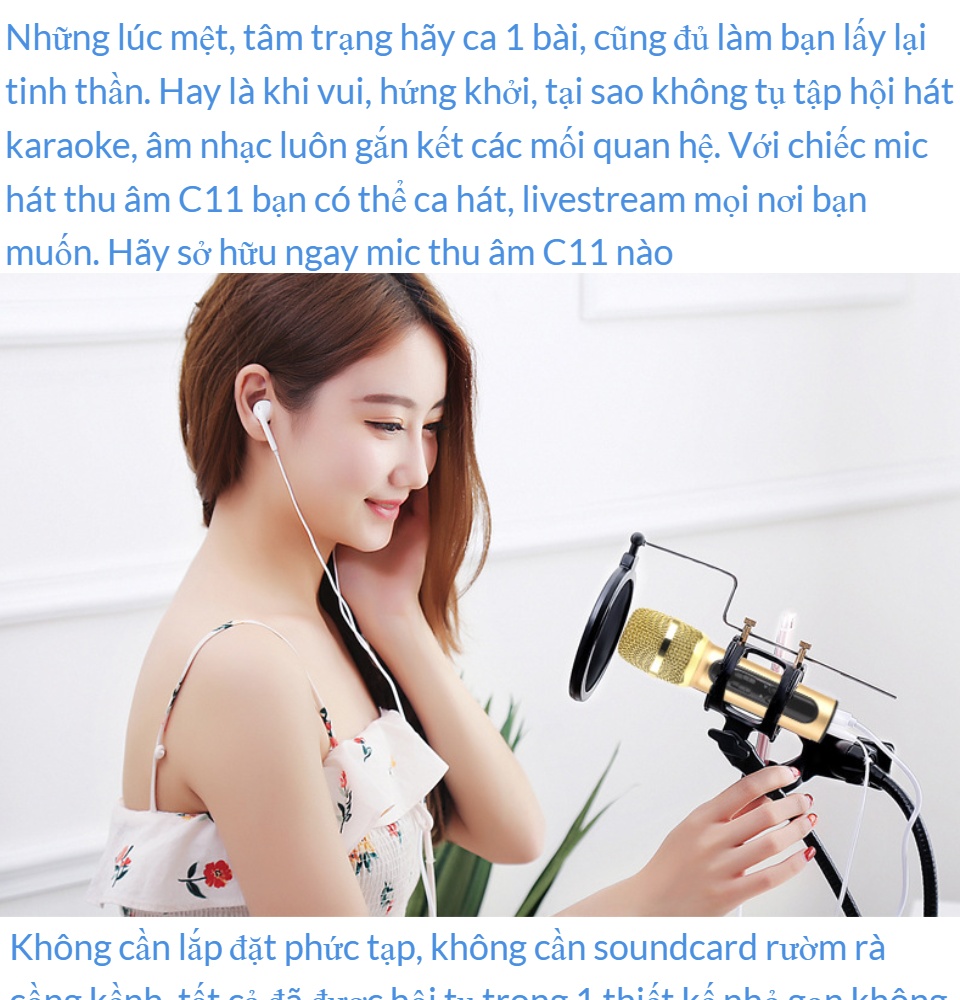Trọn Bộ Thu Âm LiveTream Trên Điện Thoại Mic C11 Cực Hay Cực Đẹp Phù Hợp Với Mọi Loại Điện Thoại Mic Hat Karaoke Kiem LoaMicro Thu Âm Tại Nhà Micro Karaoke + Livestream Kiêm Sound Card 3 In 1 Cao Cấp