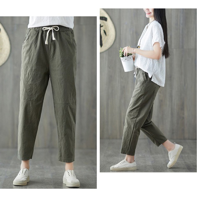 Quần baggy harem Linen nữ