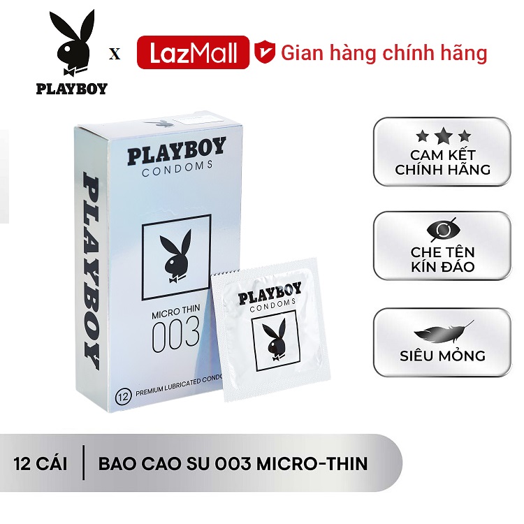 [ Playboy ] Bộ 2 Hộp Bao cao su Playboy 003 MICRO-THIN 12 bao - Siêu Mỏng