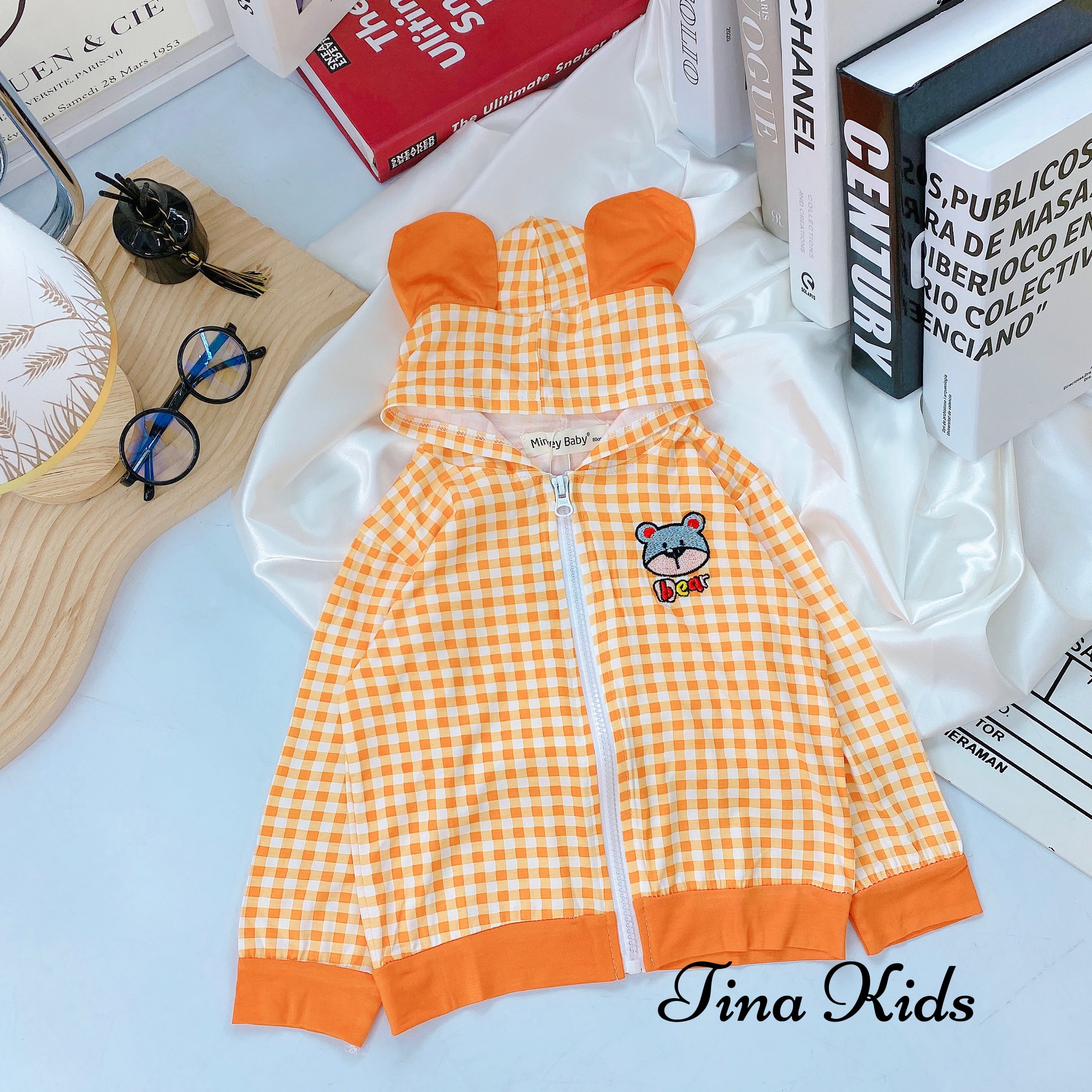 ÁO KHOÁC BÉ TRAI & BÉ GÁI CARO HÌNH THÊU PHỐI TAI THÚ SIÊU XINH MINKY MOM CHO BÉ TỪ 7 ĐẾN 22KG