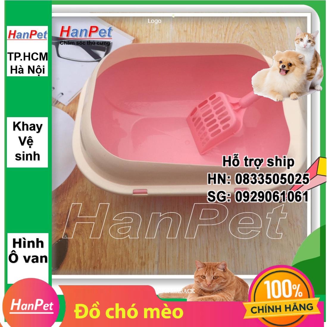 Hanpet - Khay vệ sinh mèo nhỏ hình bầu dục, Khay đựng cát vệ sinh cho mèo có gờ chống bắn cát ra ngoài