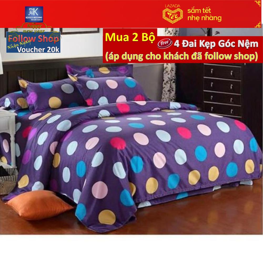 (FreeShip MAX) Bộ ga gối bọc bóng bi tím xanh