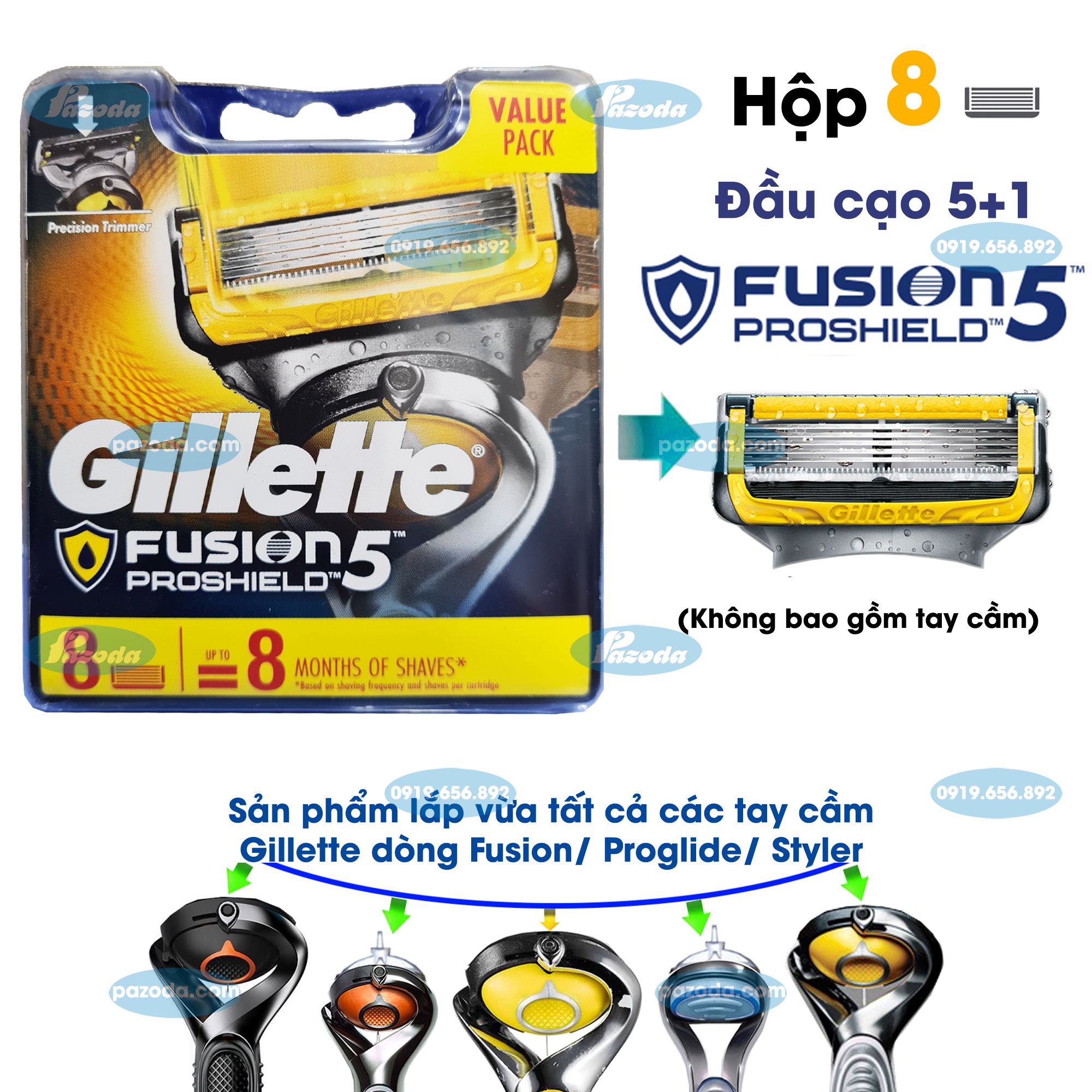 Gillette Proshield5 5-Blade Razor Set (1 Rotating Handle and 10 Shaving Heads 5+1)