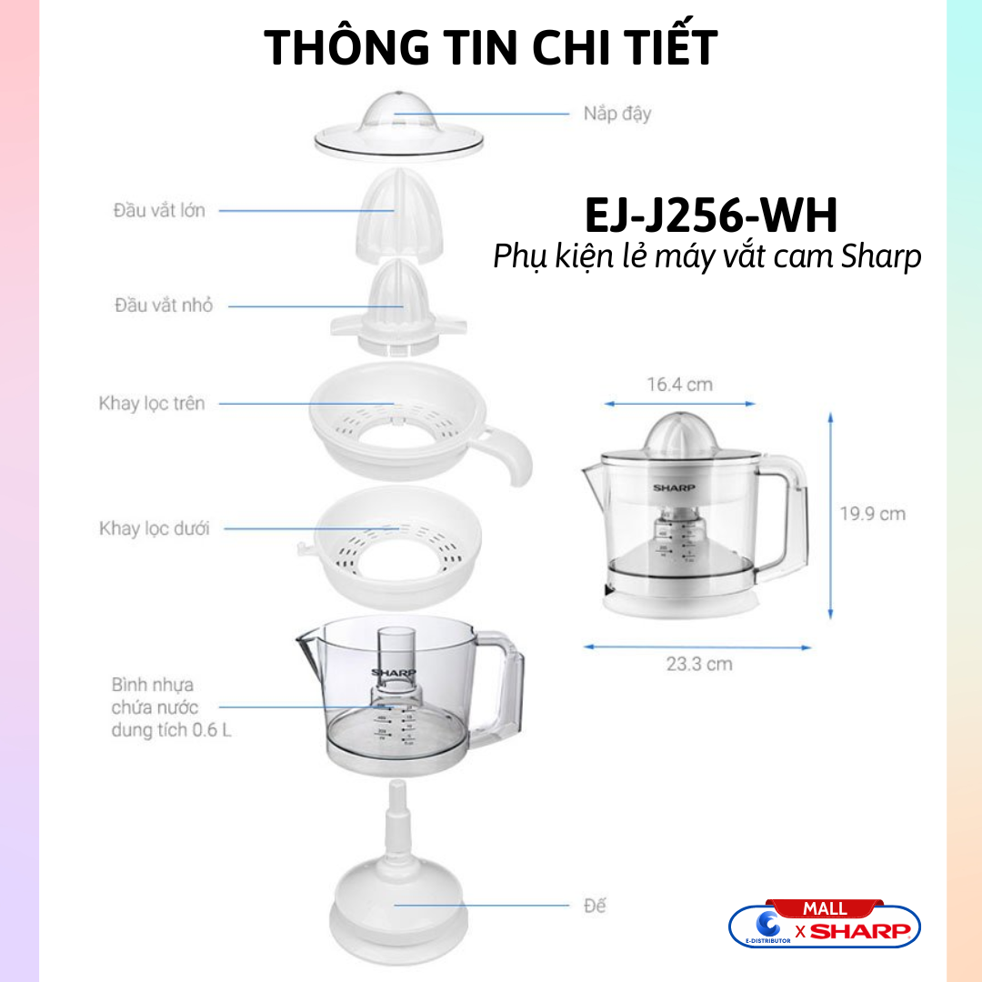 Phụ kiện máy vắt cam Sharp EJ-J256-WH (đầu vắt, khay lọc, ca chứa..) - Hàng chính hãng