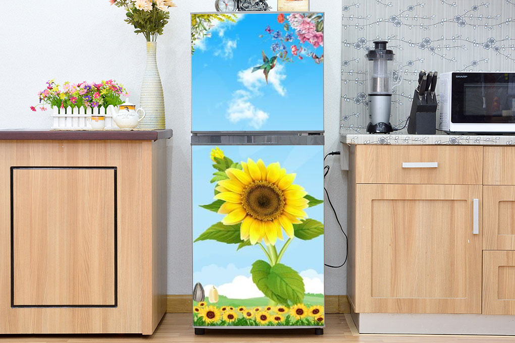 [HCM]Decal dán trang trí tủ lạnh - Hoa mặt trời M2- Chất liệu cao cấp