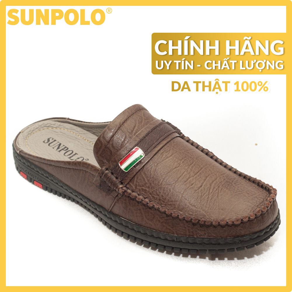 Men leather sandals Vietnamese SUNPOLO SUT275 (black, brown)