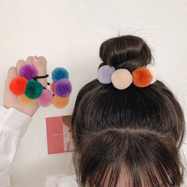 Dây Cột Tóc Phối Quả Bông Nhiều Màu
