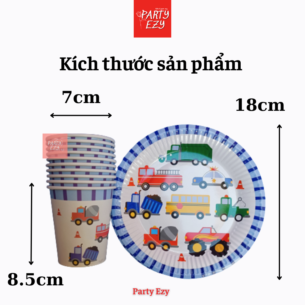 SET DĨA, LY GIẤY CHỦ ĐỀ XE CỘ, XE HƠI CHO BÉ