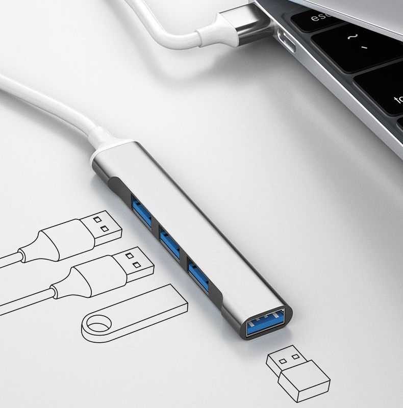 Bộ Chia 4 Cổng USB 3.0 Type C Cho Laptop Máy Tính