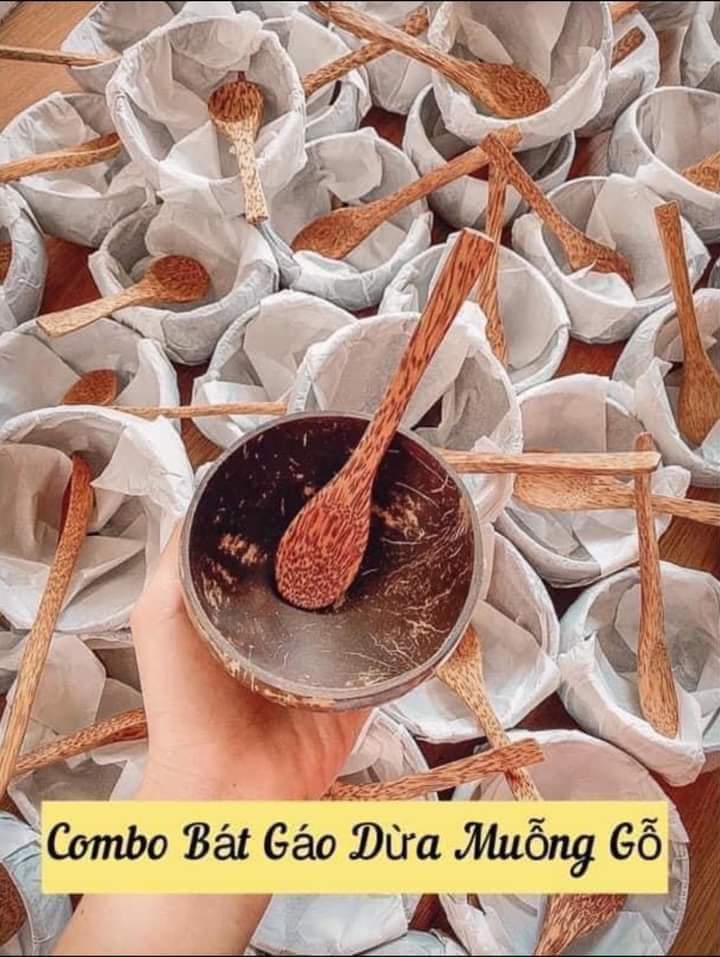 Bộ chén gáo dừa kèm muỗng gỗ