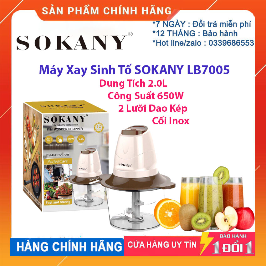 [FREESHIP] Máy Xay Thịt SOKANY 7005A - 4 Lưỡi Dao Kép - Máy Xay Đa Năng Loại Xịn - Máy Say Sinh Tố - Cối Nhựa Chịu Nhiệt Cao Cấp - Công Suất Mạnh Mẽ 300W .Tặng Đế Chống Trượt ( Bảo Hành 12 Tháng)