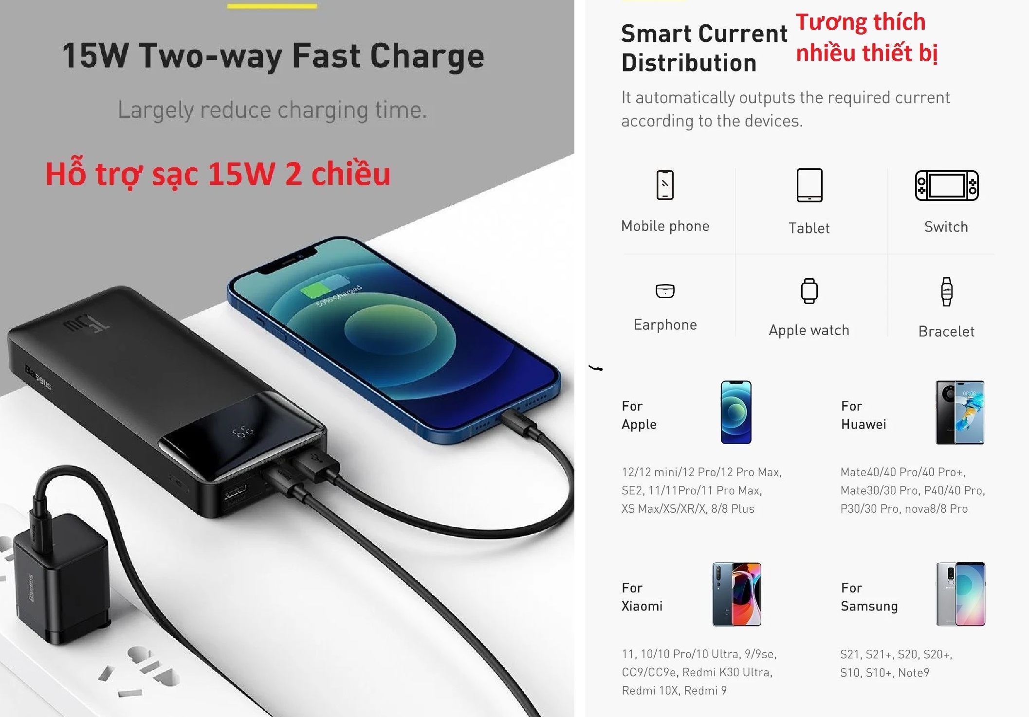 [ 10000mAh/ 20000mAh ] Pin dự phòng 15W Baseus Bipow Digital Display PPBD10- PPBD20