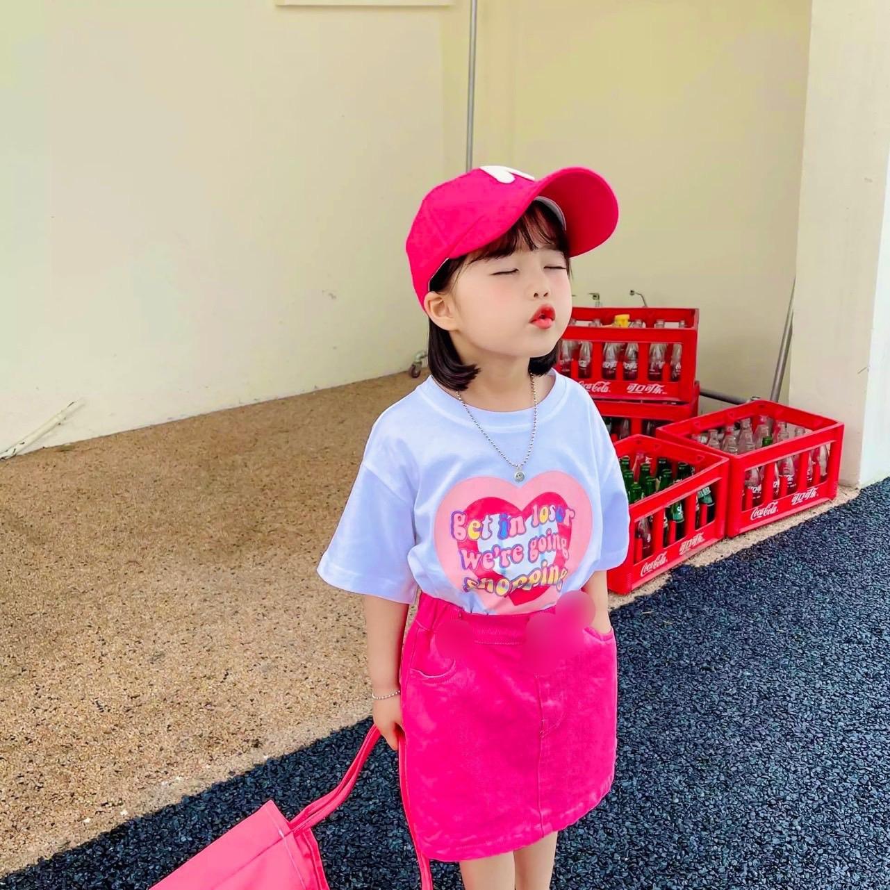 (Size 9-28Kg) Set áo thun hình TRÁI TIM phối chân váy siêu dễ thương