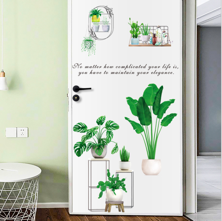 [HCM]Decal dán tường trang trí - BỘ CHẬU CÂY XANH MỚI