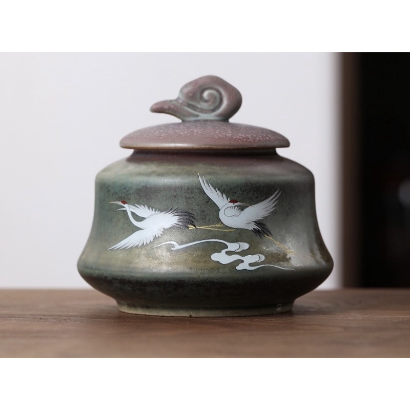Hũ trà gốm hạc tiên
