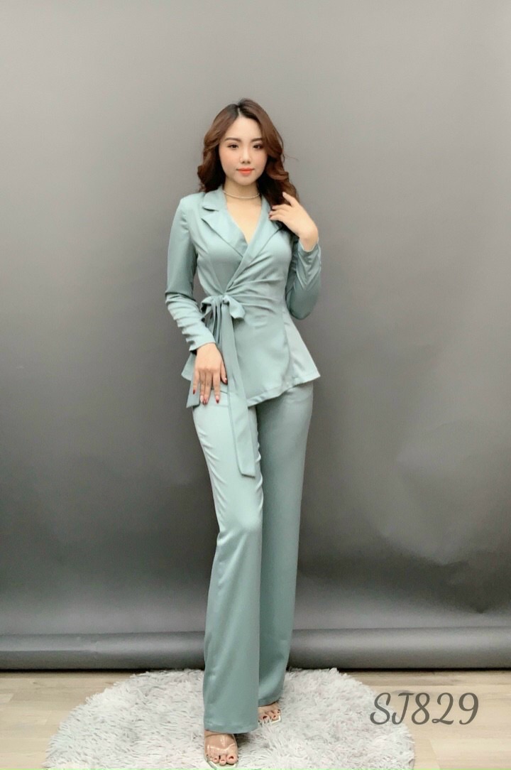 [HCM]Set bộ quần ống rộng áo Vest Cột eo