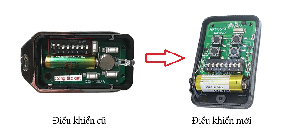 Điều khiển cửa cuốn mã gạt tần số 433Mhz