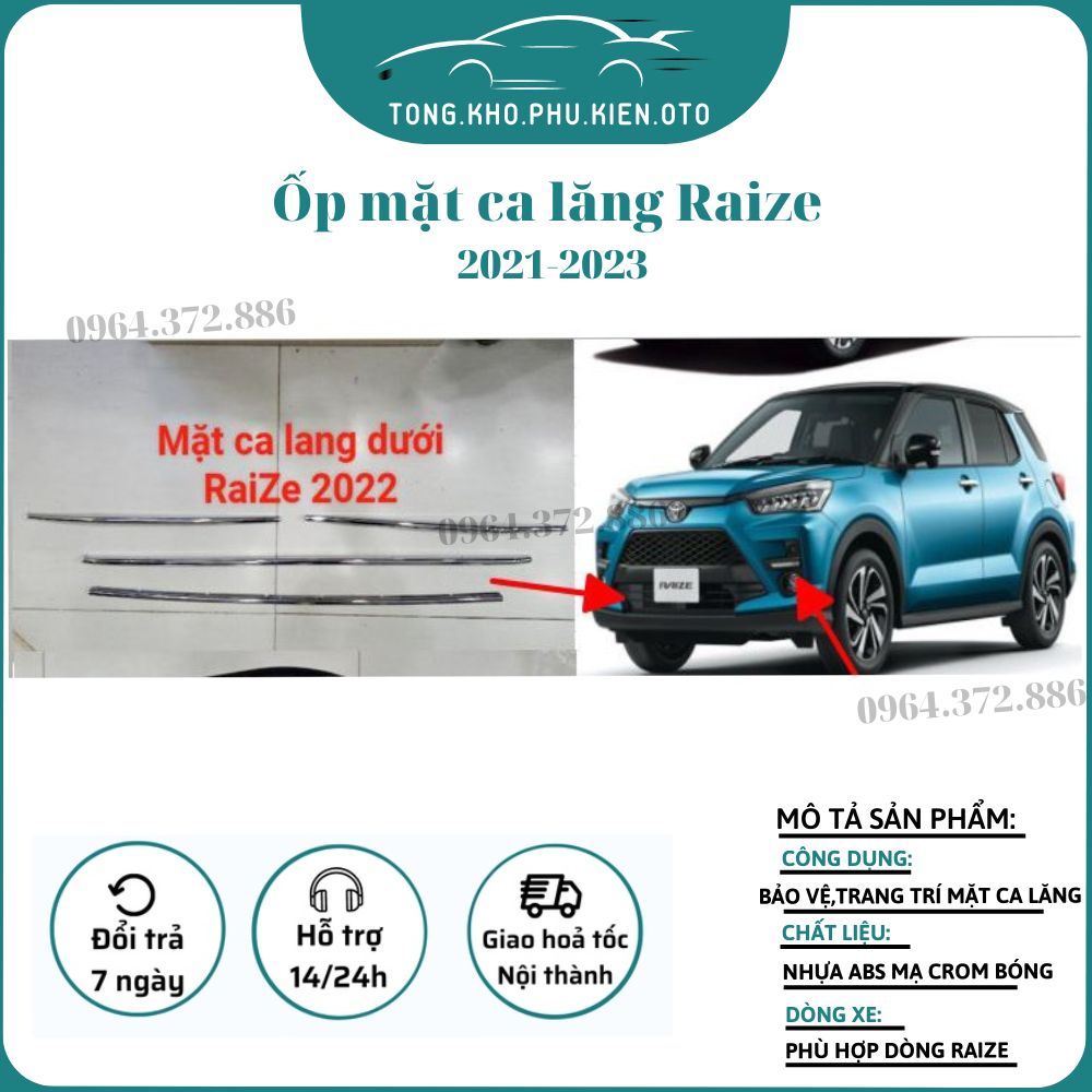 Ốp mặt Ca Lăng, calang dưới xe Toyota Raize 2021+ thanh bên dưới biển số- ốp lưới tản nhiệt