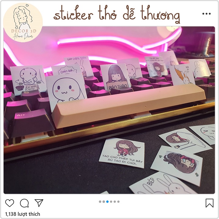 Set 100 Sticker Miếng Dán Trang Trí Hình Thỏ và Xoxo Dễ Thương
