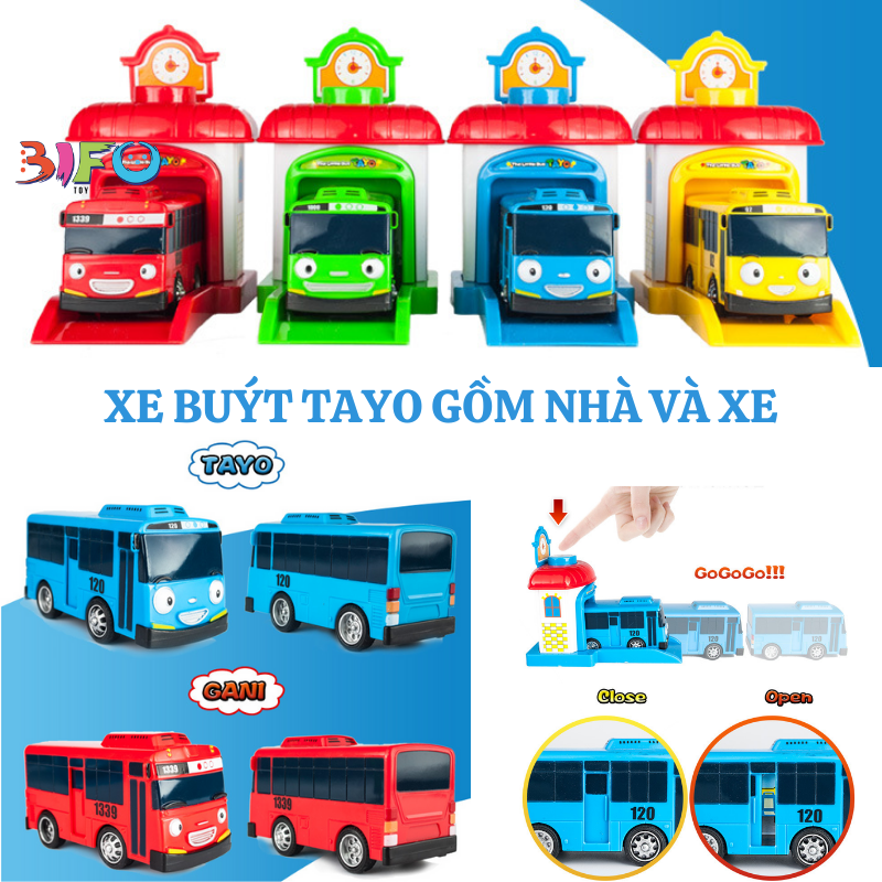Tayo bus garage kids toy set includes 1 house and 1 car
