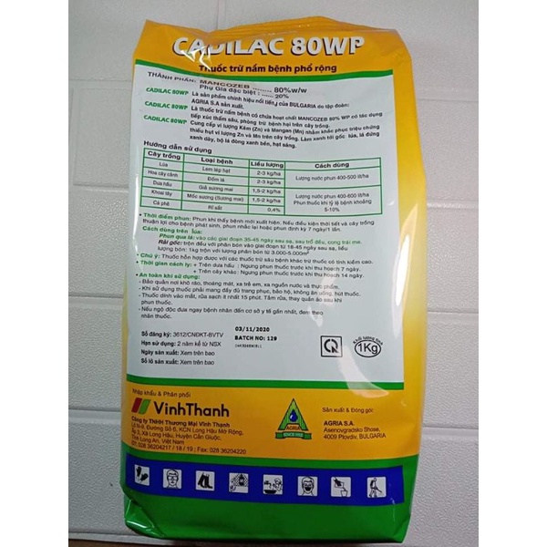 Thuốc trừ nấm bệnh phổ rộng cadilac 80 WP