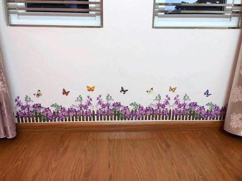 Decal dán chân tường  hàng rào tím