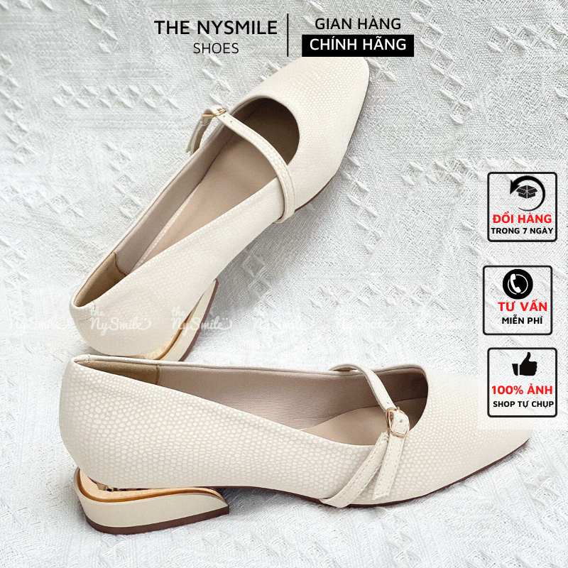 Giày búp bê 2p mũi tròn da lấp lánh khóa ngang - THENYSMILE - AUTIN