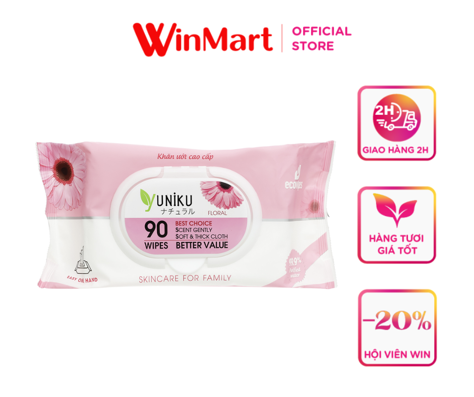 [Siêu thị WinMart] - Khăn ướt Yuniku hồng 90 tờ