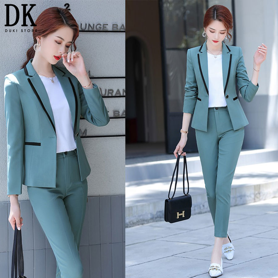 Bộ vest nữ cổ viền ve màu cốm thanh lịch, trẻ trung DKU0042 - DUKI STORE