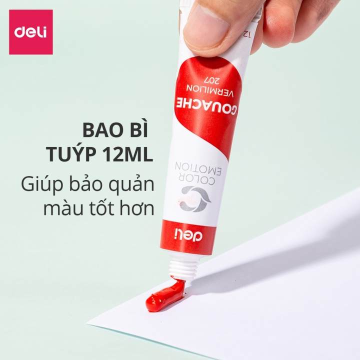 Màu nước Gouache dạng tuýp 12ml Deli - 5/12/24 màu - 1 hộp - EC11 - Hình ảnh 4