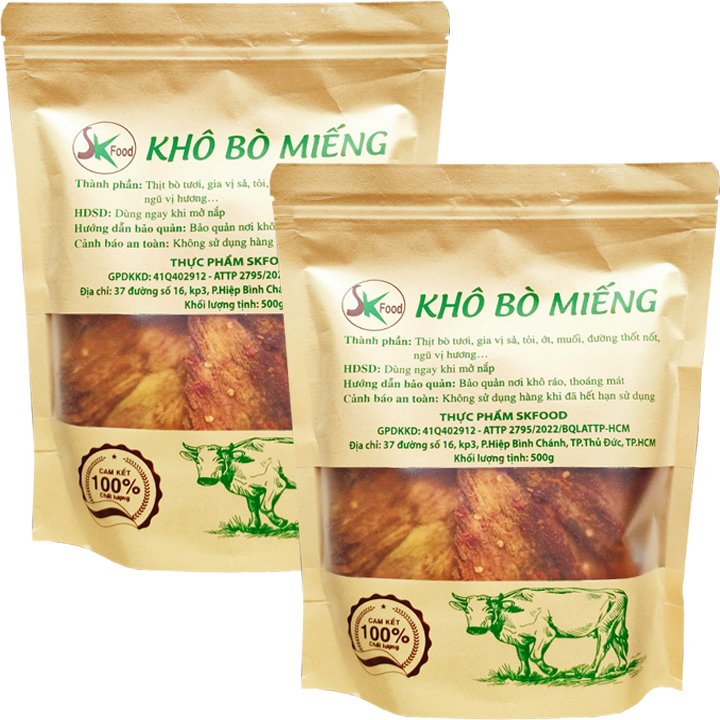 500G KHÔ BÒ CAO CẤP HÀNG CÔNG TY LOẠI 1 HIỆU SK FOOD - 2 TÚI 250G