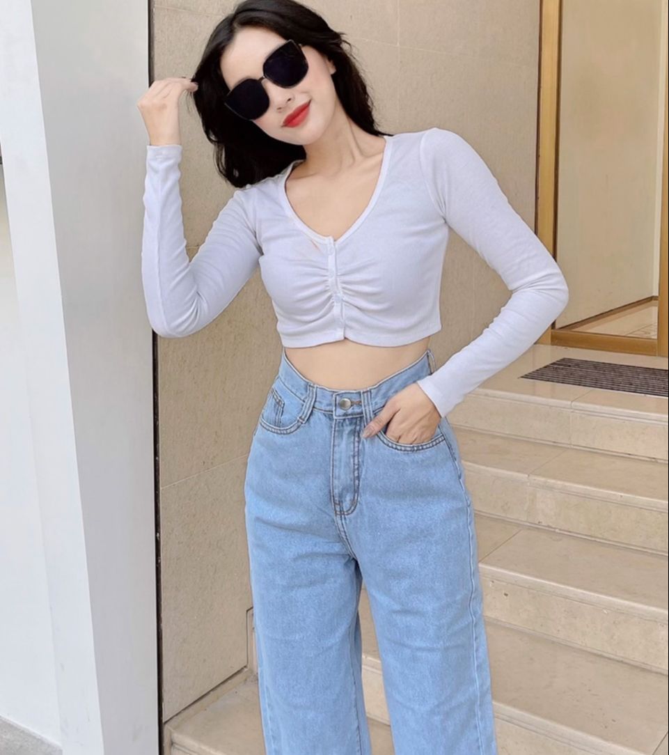 QUẦN JEANS ỐNG RỘNG NỮ LƯNG CAO TRƠN MÀU XANH NHẠT CAO CẤP HADI LAI CUỐN ĐỈNH CAO THỜI TRANG PHÁ CÁCH HOT HIT