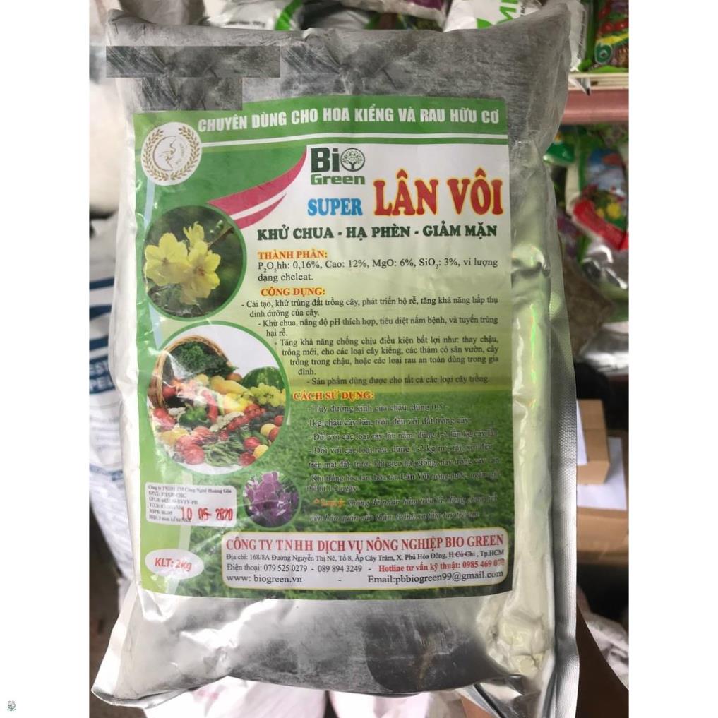 Bio Green Super Lân Vôi 2kg Phân lân vôi chuyên dùng cho hoa kiểng và Rau hữu cơ