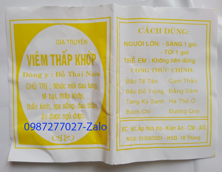 [Đông y-Chính gốc] 100 Gói Thấp khớp Đỗ Thái Nam (bì màu vàng-loại 20 viên)