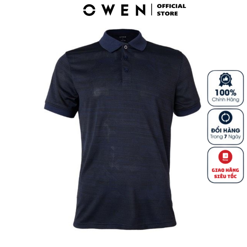Áo thun polo nam ngắn tay có cổ bẻ owen apv220365 áo phông màu xanh navy vải polyester cao cấp mềm mát dáng body fit