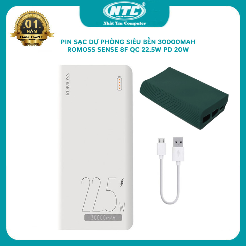 Romoss sense 8F 30000mAh quick charge digital battery-QC 22.5W & PD 20W (white) + come with a silicone shockproof leather case