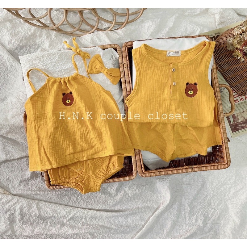 Bộ Đũi Xốp Mặt Gấu Nâu Cho Bé