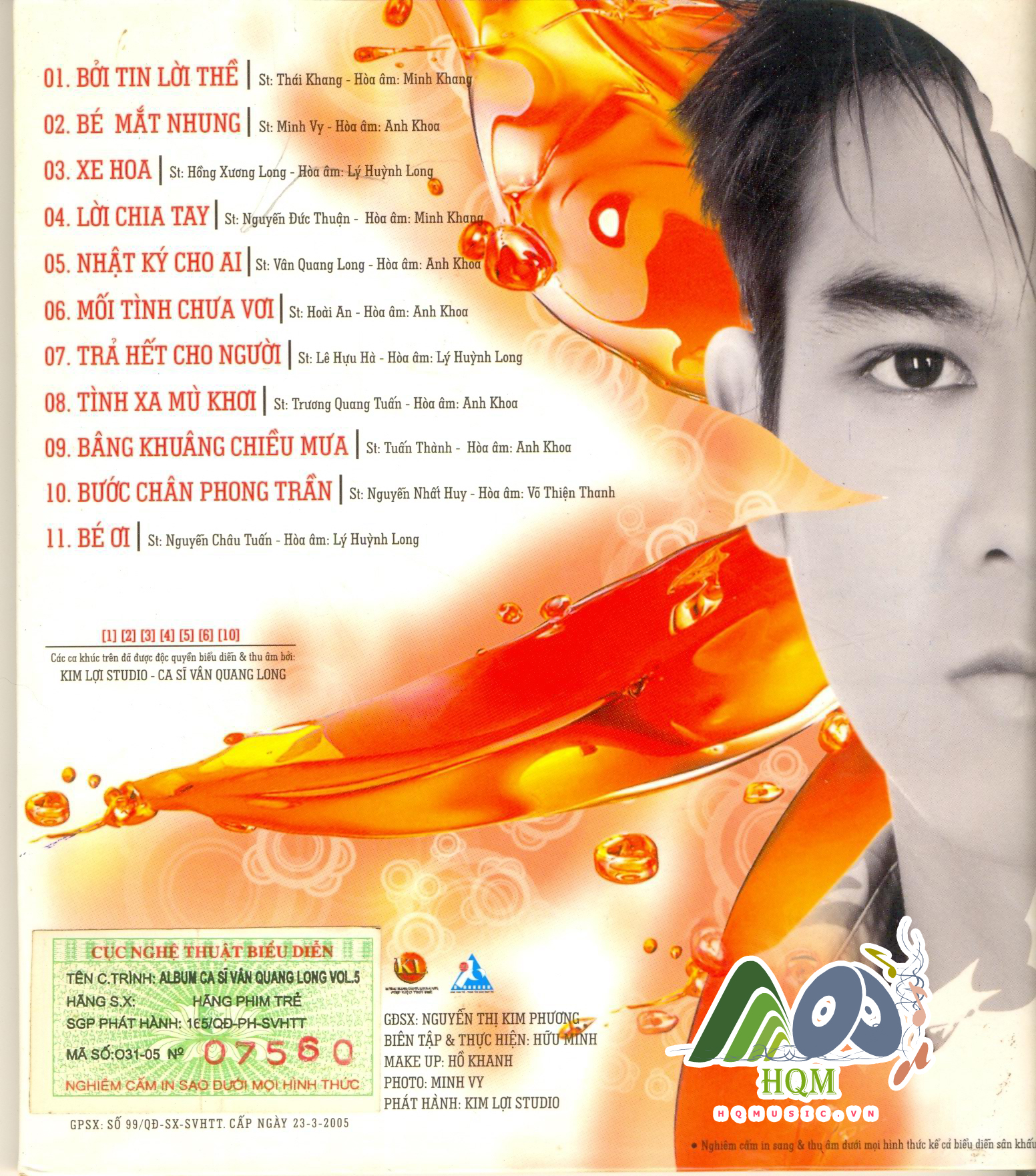 Bộ 5 đĩa cd nhạc Vân Quang Long 1