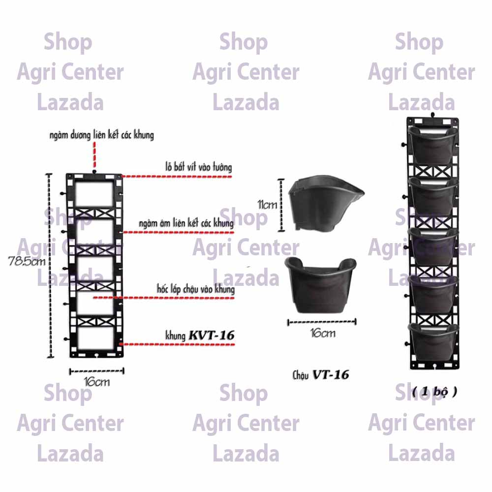 Bộ Khung chậu nhựa đứng VT-16 treo tường trồng cây, trồng rau, trồng hoa Theo sở thích và có thể lắp ráp theo ý muốn, sáng tạo riêng.