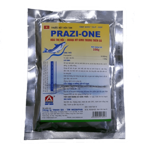 chuyên nội ngoại ký sinh trùng trên cá, cá cảnh, ếch, lươn, baba,...Prazi one mebi [100 gr]